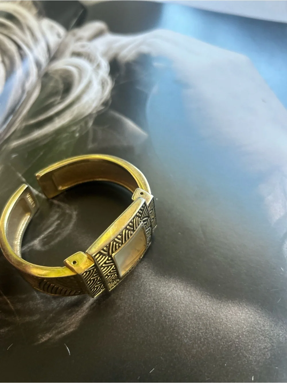 Ornate Gold-Tone Square Face Bracelet Japan movt Watch